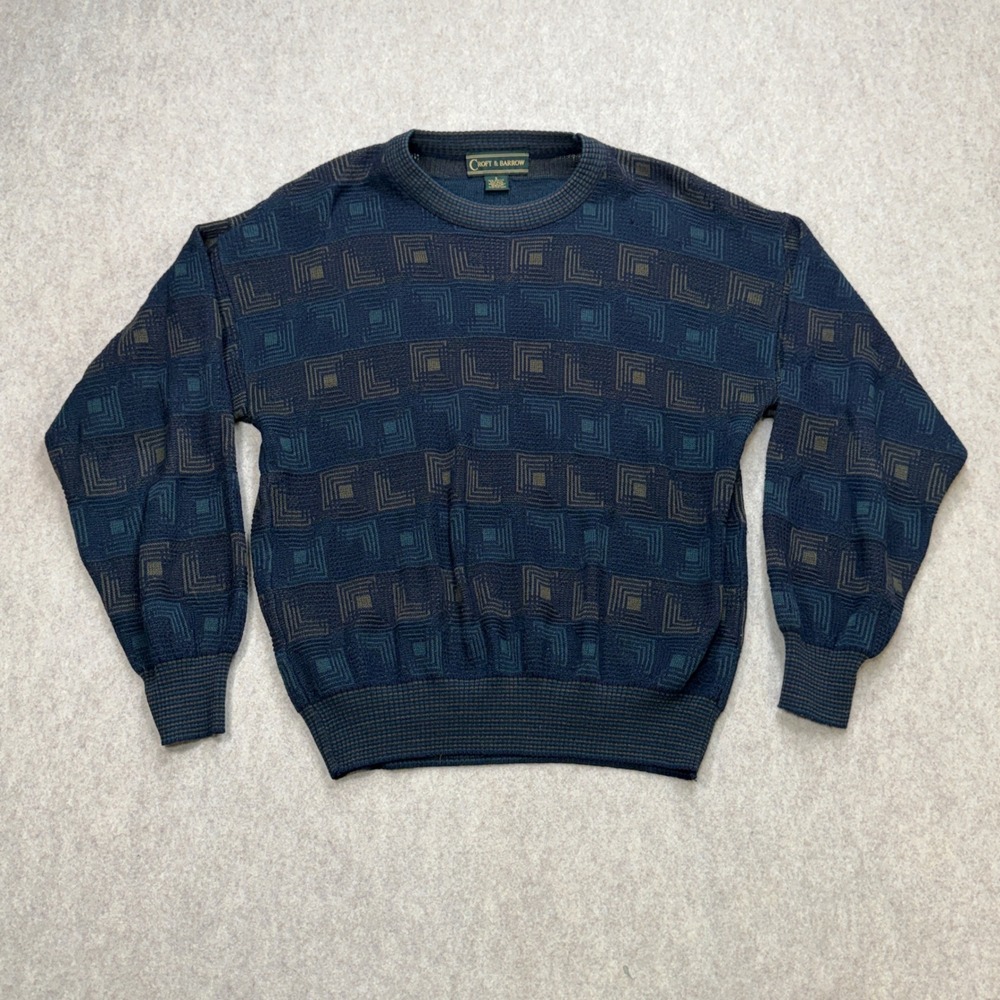 Vintage Croft & Barrow Sweater Men S Blue Geometric Grandpacore Wool Blend Italy